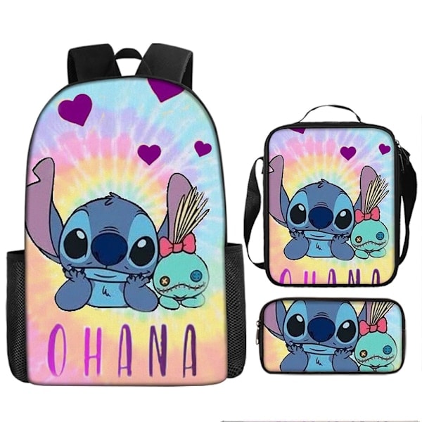 Stitch ryggsäck, Stitch väska tredelad set, student ryggsäck, 3D-utskrift, resväska