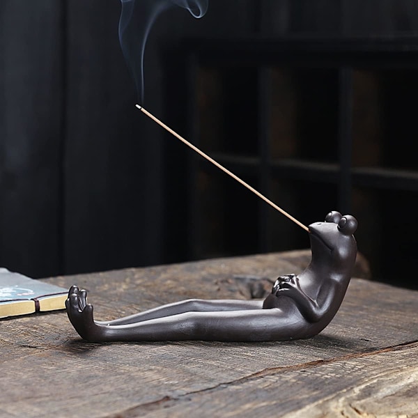 Frø Røgelsespindeholder - Keramisk Røgelsesbrænder Askeopsamler, Frø Ornament til Aromaterapi/Yoga/Meditation/Hjemme Stue Kontor Indretning