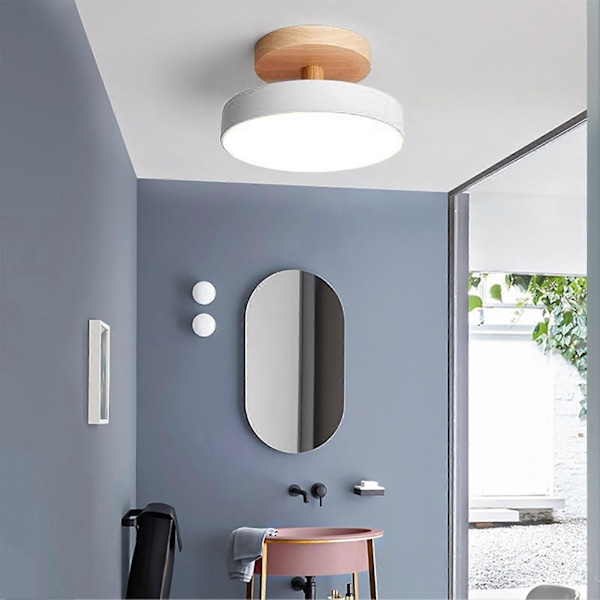 Taklampa med infälld montering, träimitation, modern minimalistisk elegant superljus vardagsrum sovrum rund lampa armatur heminredning QingHai Grey