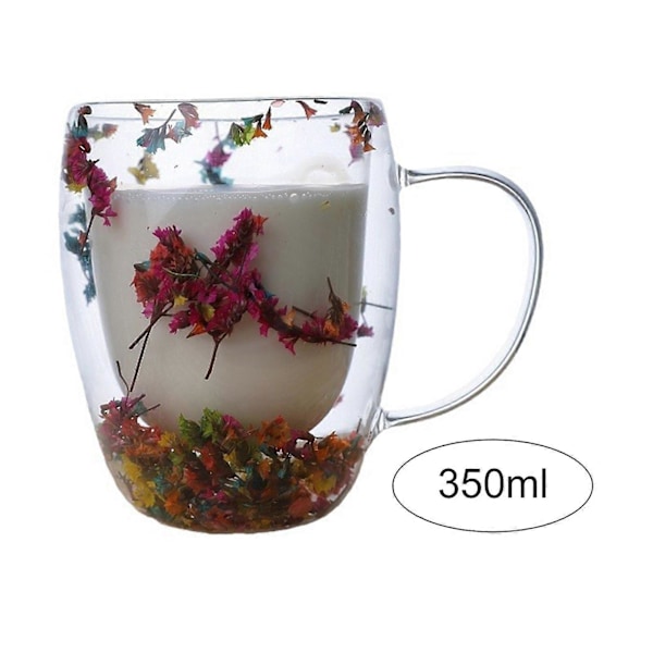 Tørrede Blomster Dobbeltvægget Klart Glas Kaffekrus 250/350ml Isoleret Glas Kop til Varme Kolde Drikke Cappuccino Latte Espresso Kop Unik Gave til Kvinder 250ml