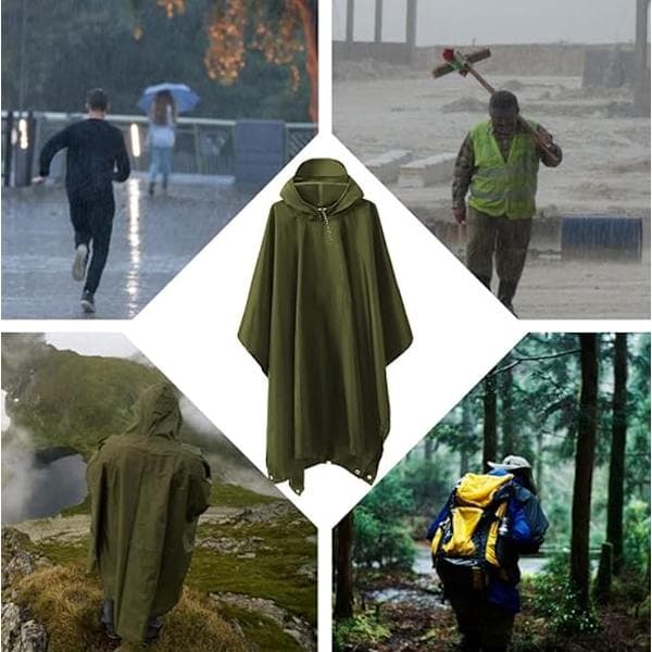 Regnfrakk, Regnponcho med oppbevaringspose, 210*140 cm, Vanntett regnfrakk, 3-i-1 multifunksjonell regnfrakk