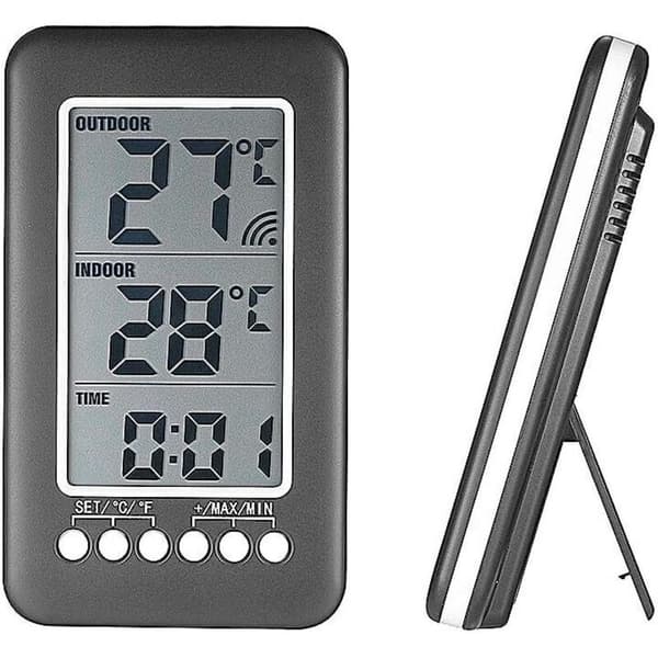 Trådløst indendørs/udendørs termometer med digitalt ur, med udendørs sensor, smart LCD-display °C/°F