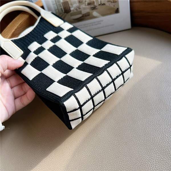 Skuldertaske med kæde, strikket håndtaske til kvinder SORT sort black