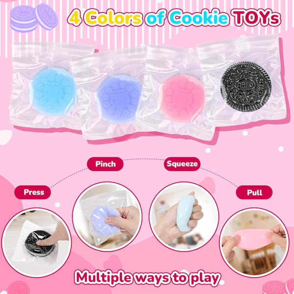 4 kpl Keksi Stressilelu Oreolle, Taba Squishy Oreolle, Puristettava Keksi Simulaatiolelu Oreolle Fufu Squishy Stressilelu