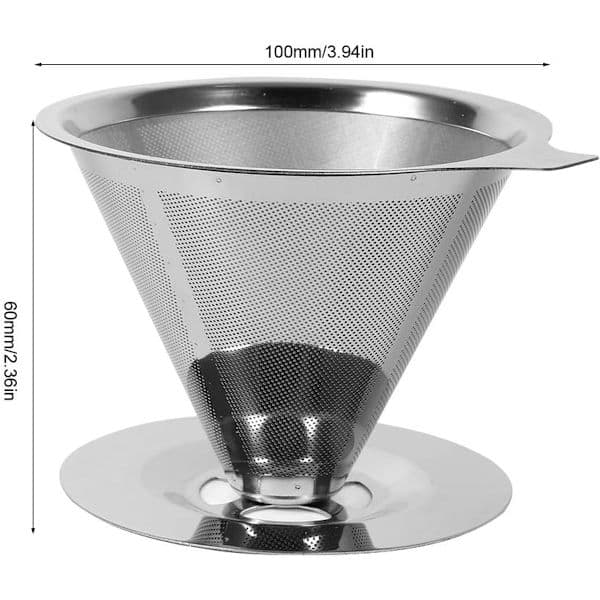 Genanvendelig kaffefilterholder i rustfrit stål, velegnet til manuel kaffebrygning, dobbeltfilter.