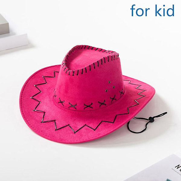 Western Cowboy Hat til Mænd Kvinder Børn Udendørs Bredskygget Kunstlæder Kasket Rose red S
