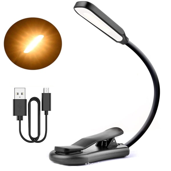 1 stk leselampe, 7 LED skrivebordslampe med klemme og 3 fargetemperaturer