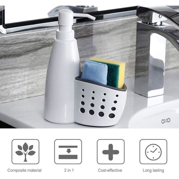 Sæbedispenser - TANDE - 250 ml - Sæbepumpe med svampeholder - ABS-plast - Genopfyldelig