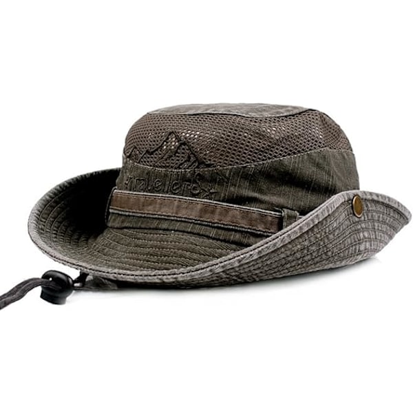 Solhatt i bomull UV-skydd Sommarhattar Strandhatt Safari Boonie Hatt Hopfällbar Fiskehatt med Andningsbart Mesh och Justerbar Hakrem Army Green