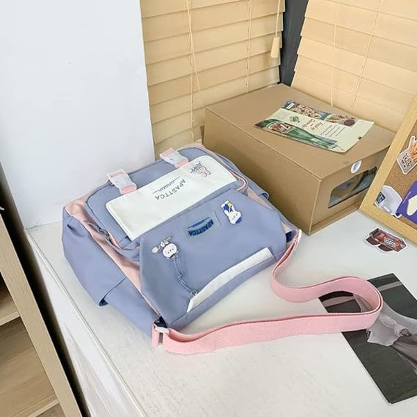 Kawaii Ryggsäck Japansk Skolväska med Kawaii Tillbehör Canvas Kawaii Skolväska Ita Väska Söt Messenger Väska Handväska för Tonårsflickor