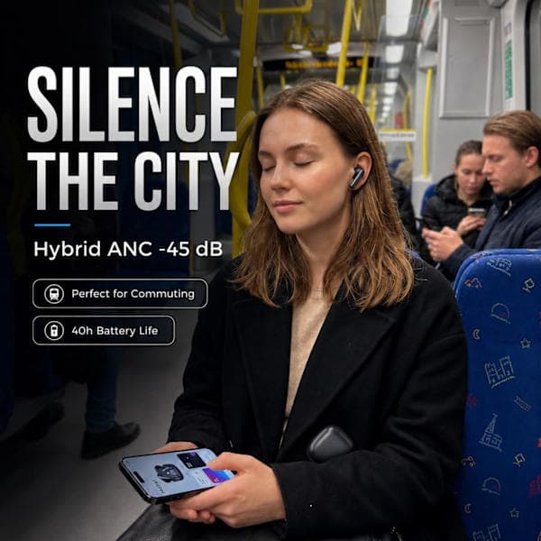Trådløse Bluetooth-hovedtelefoner - 30 timer C4U® ANC ENC BT 5.3 Sort