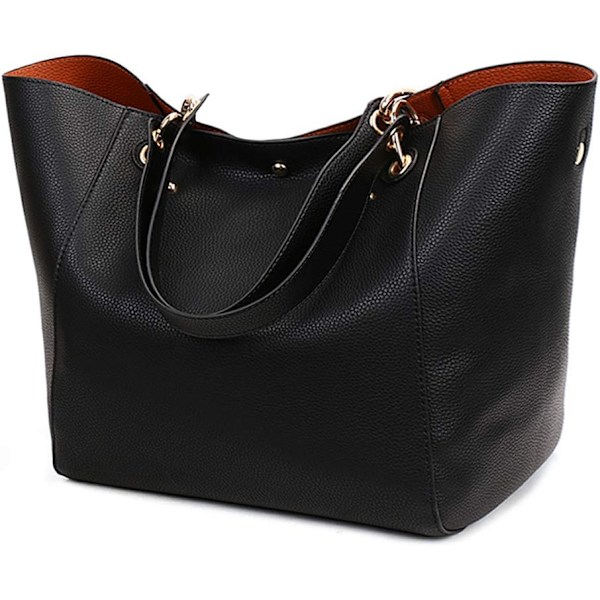 Store damehåndtasker, dametaske, PU læder crossbody taske, dame mode shopper taske til shopping, fest, rejser, arbejde Negro