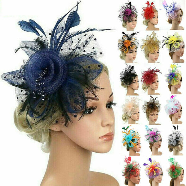 Fjäderhår Fascinator Alice Hårband Clip Dam Bröllop Royal Ascot Races（snödroppe färg）