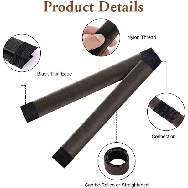 2 stk. Enkel Donut Bun Maker for Hår, Fransk Twist Fold Wrap Snap Band for å Lage DIY Hårfrisyrer, Ballett Hår Deft Bun Hårstylingtilbehør Brown