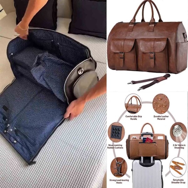 Rullekufferter til rejser, konvertibel duffel-kuffert med hjul, 100% splinterny Brown