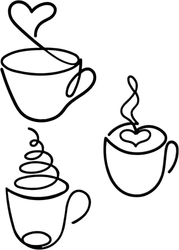3-delad kaffemugg i metall väggkonst linje kaffe väggskylt