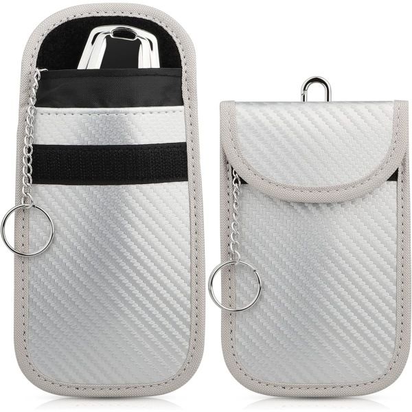 Faraday Taske til Bilnøgler, [2 Pak] Diyife Bilnøgle RFID Signal Blokerende Taske med Krog, Vandtæt Faraday Nøgle Cover Silver
