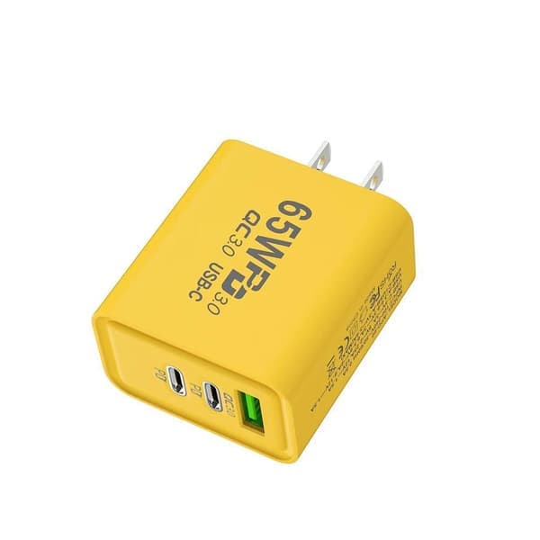65W USB C Lader Hurtiglading EU Plugg PD USB-C Type-C Hurtiglading yelllowB EU PLUGG yelllowB EU PLUGG yelllowB EU PLUG