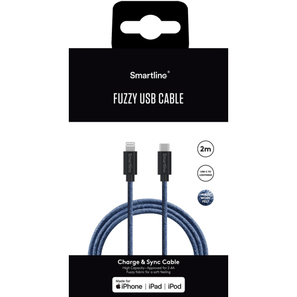 SmartLine USB Cable Lightning-USB-C 2m Fuzzy Blue
