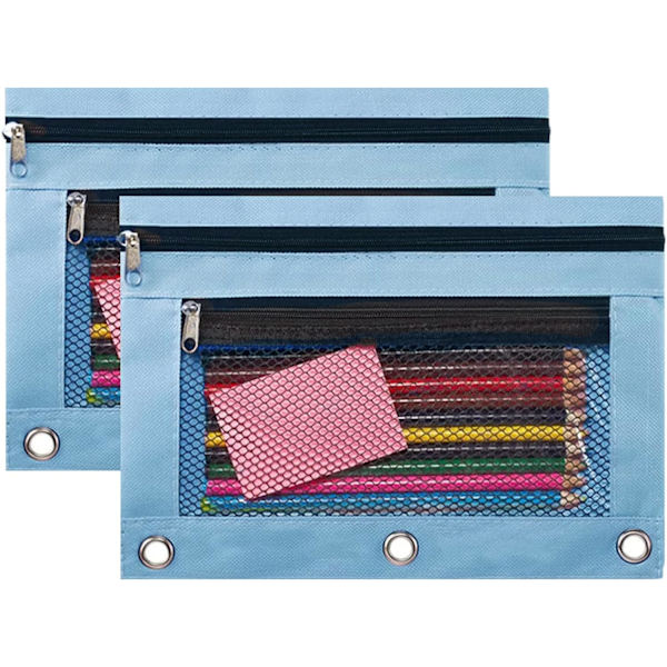 3-ringspennfodral, blixtlåsfodral för pennor, kosmetikväska, 2-pack (