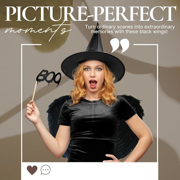 Sort Vinger Halloween Sorte Engel Vinger - Sort Djævlekostume Mørk Engel Outfit Tilbehør - Sort