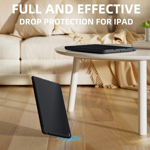 iPad-fodral för iPad 7:e/8:e/9:e generation svart med pennhållare, skyddsfodral med mjukt TPU-baksida