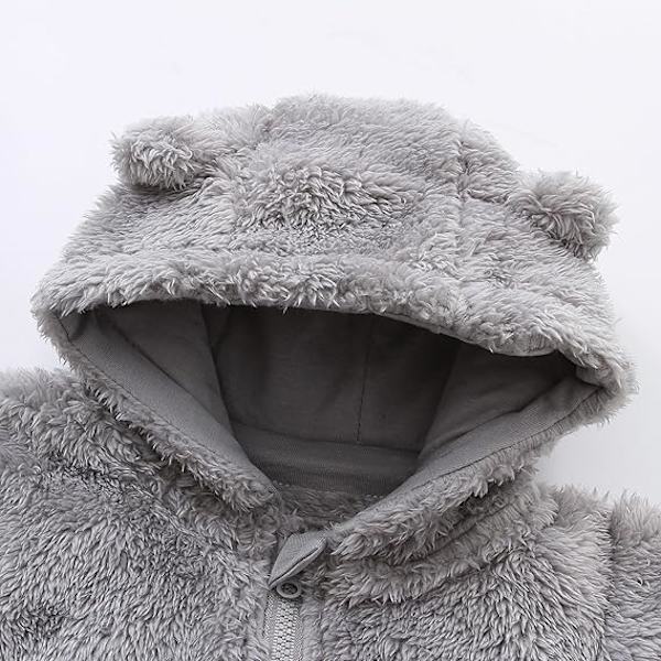 (Grå) Nyfödd Onesie Huvtröja Fleece Onesie Långärmad Onesie Ytterkläder Set