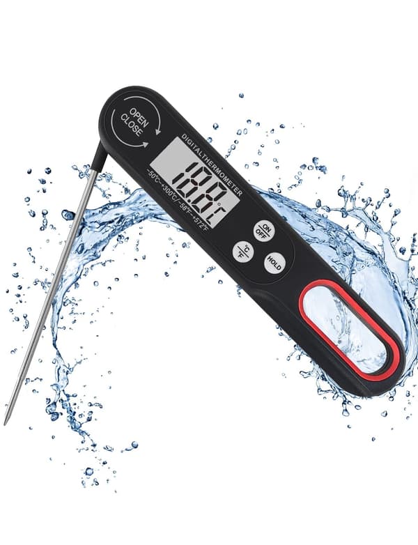 Digitalt kjøkkentermometer med sammenleggbar lang sonde, digitalt kjøtttermometer