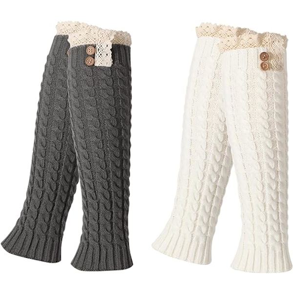 2 par långa benvärmare - vit + grå, sportyoga leggings