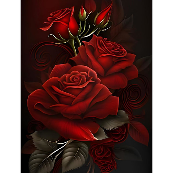 30x40cm, röd ros diamantmålning strassbroderi canvas