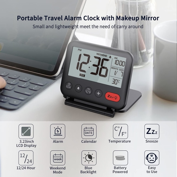 Researm klocka Mini bärbar LCD digital klocka med bakgrundsbelysning C