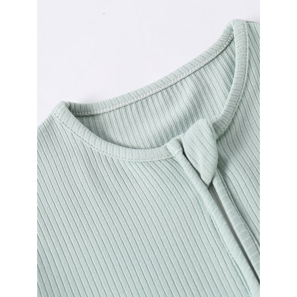(L) Matcha-värinen bambukuidusta valmistettu rayon-vauvanpyjama, kesän lyhythihainen jalkaterätön onesie, kaksisuuntainen vetoketjupyjama
