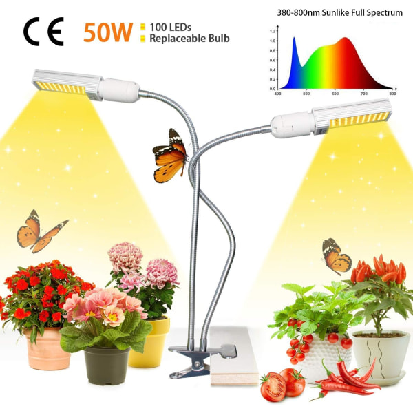 LED Grow-lampor, 2 st utbytbara växtlampor E27, Sunlike