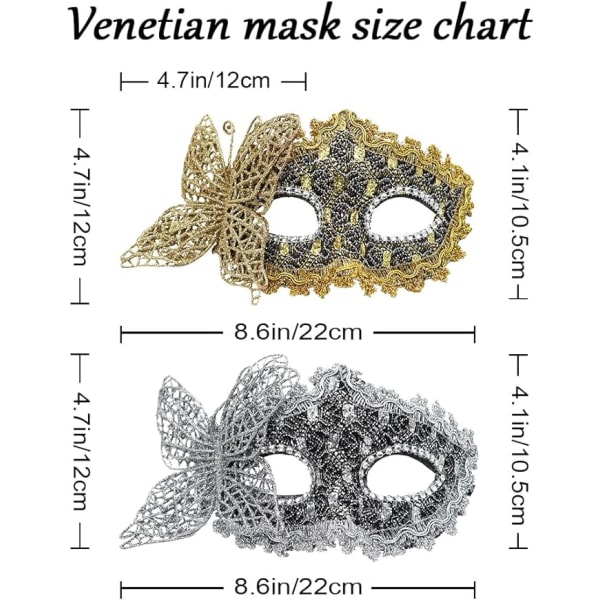 2 stycken sexiga fjärilsögonmasker, spetsmask, metallkarnevalmask