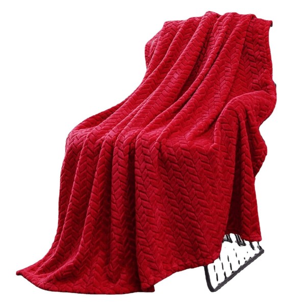 Stort rødt flannel fleecetæppe, sofakast 120x200 CM, bladklap