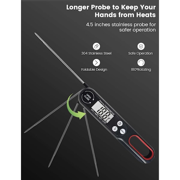 Digital Køkkentermometer med Foldbar Lang Sonde, Digital Kødtermometer