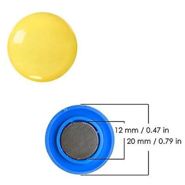 80 kappaleen setti 20 mm pyöreitä muovisia jääkaappimagneetteja, magneettinapit 4 värissä ilmoitustauluille