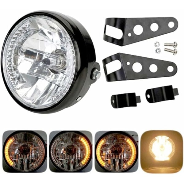 Round Motorcycle Headlight - LED Spotlight with Mounting Bracket