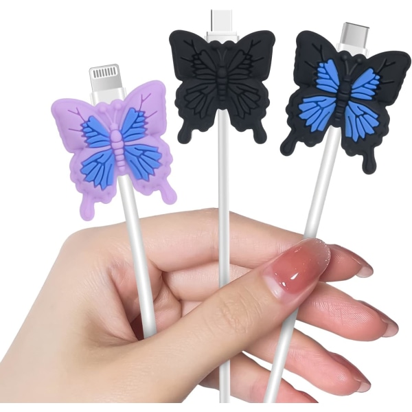 3-delt USB Type-c iPhone kabelbeskytter med sød 3D sommerfugl