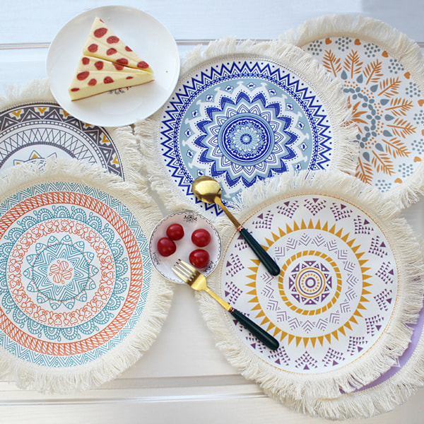 Placemat, 4 st Set Vävda Boho Mandala Placemats