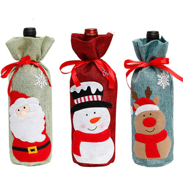 Christmas Wine Bottle Cover Presentpåsar Santa Claus Snowman Tablewa