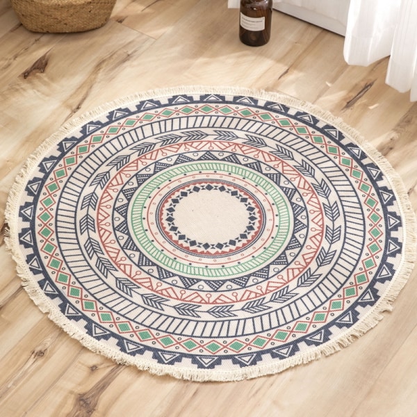 Ulkomatto mandala matto pyöreä 120cm pestävä puuvillamatto