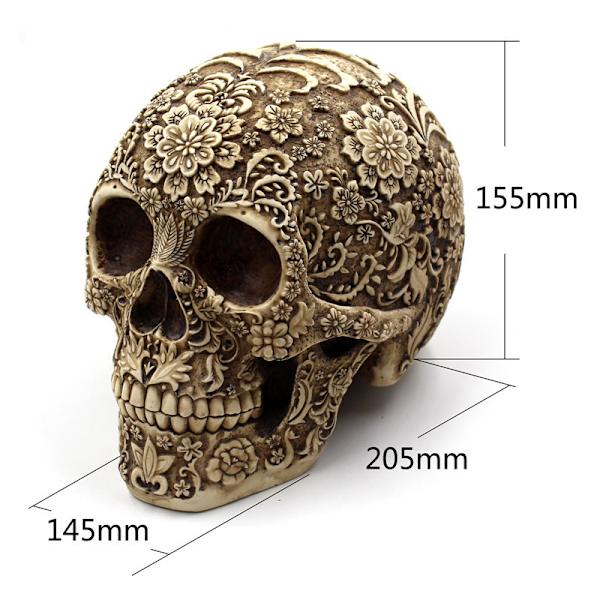 Kreativ Kranie Blomster Skulptur 20,6 cm Menneskehoved Skelet Statue Samlerobjekt Halloween Dekoration H