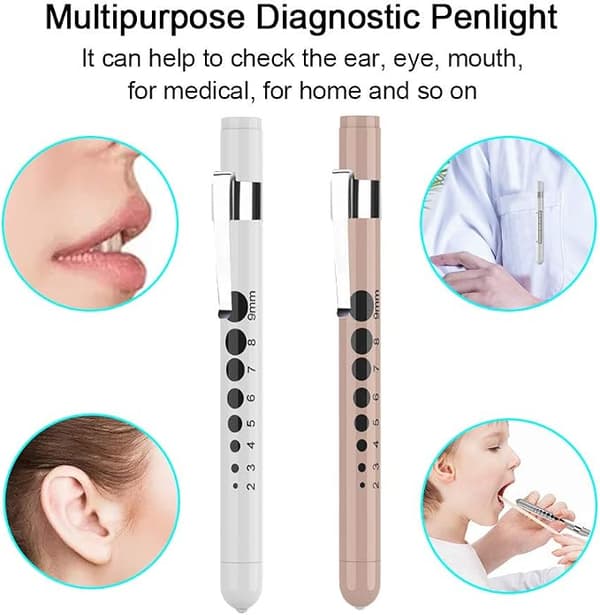 2 medisinske diagnostiske pennelykter (rose gull + hvit),