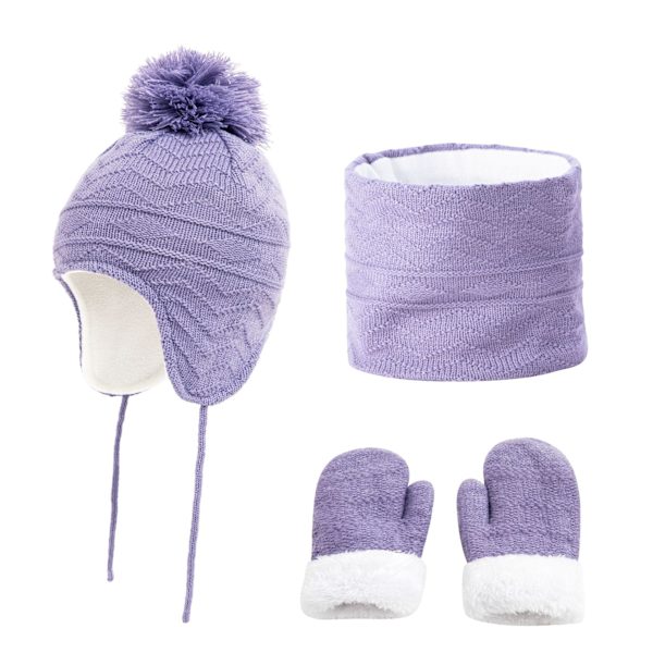 Barnens Halsduk och Vantar Set - 3-pack Pom Pom Vintermössor (Snögrön
