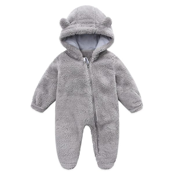 (Grå) Nyfödd Onesie Huvtröja Fleece Onesie Långärmad Onesie Ytterkläder Set