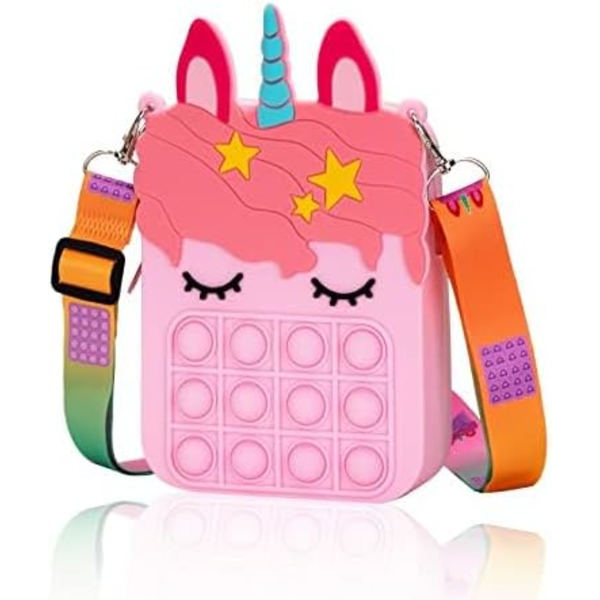 (Pink) Piger Enhjørning Pung, Børns Enhjørning Crossbody Taske Regnbue Sød Tryk Møntpung Vedhæng Mini Taske, Silikone Crossbody B