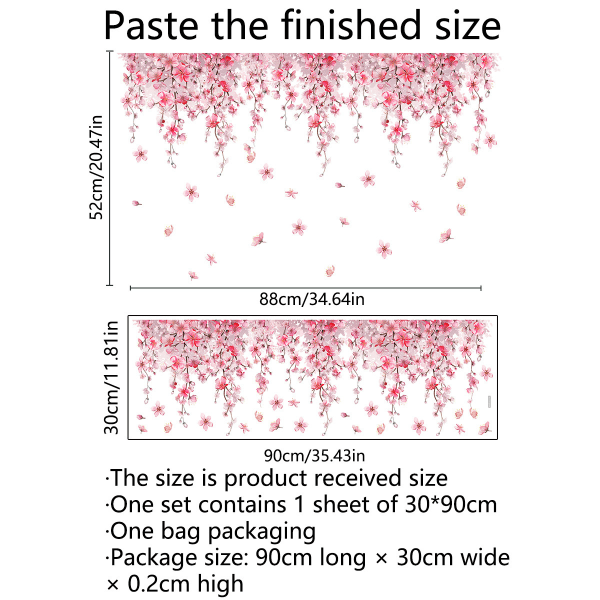 Blomsterträd Gren Väggdekaler Rosa Körsbärsblomma Blommig Väggkonst Dekaler för Vardagsrum