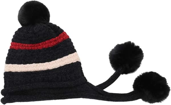 Strikket lue med peruansk pompom-lue ørehette vinterluer for kvinner