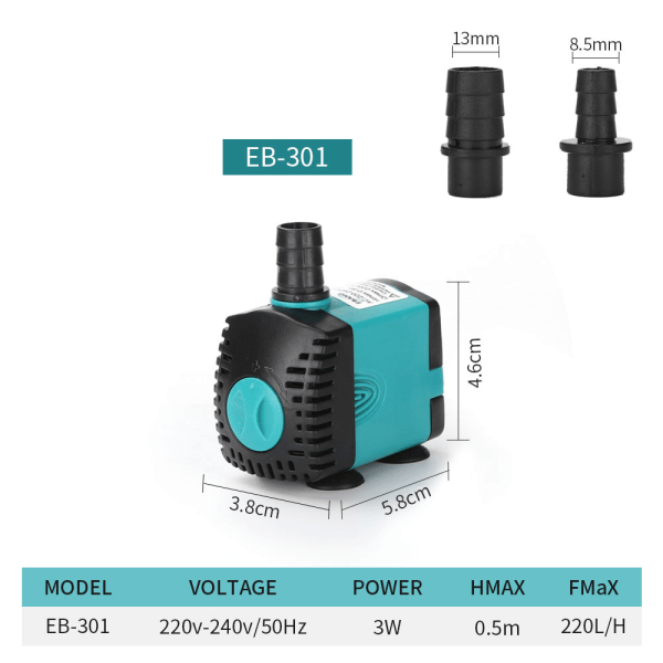 Nedsänkbar Vattenpump 220L/H, 3W Mini Nedsänkbar Pump, Akvarium